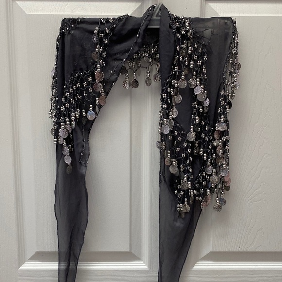 Q womens DSR gray dangly scarf - Picture 1 of 4